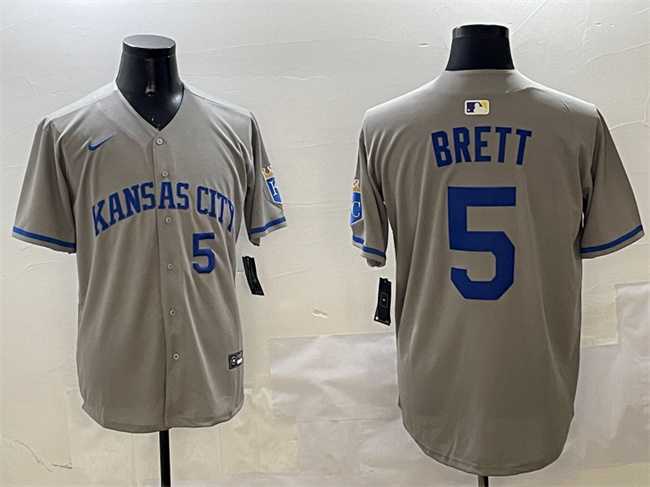 Mens Kansas City Royals #5 George Brett Gray 2024 Away Limited Stitched Jersey->kansas city royals->MLB Jersey